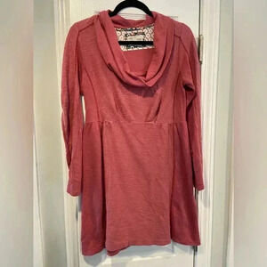 Saturday Sunday Anthropologie Rose Pink Cowl Neck Long Sleeve Dress Size S